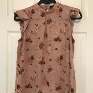 Pink floral ruffle shoulder blouse